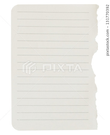 Torn-out lined notebook page template isolated on transparent background. Ripped teared edge. Empty note paper mockup. Writing, notes, school or organization concept, cut out graphic object Torn-out lined notebook page template isolated on transparent background. Ripped teared edge. Empty note paper mockup. Writing, notes, school or organization concept, cut out graphic object 131770392