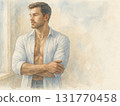 Muscular Beauty on a Quiet Morning: A Male Portrait Reflecting Inner Calmness 131770458