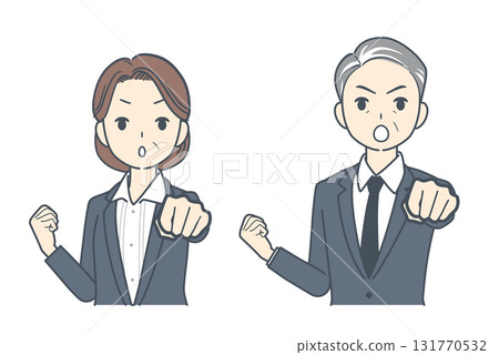 一位中年商人和一位中年女商人伸出拳頭的插圖 一位中年商人和一位中年女商人伸出拳頭的插圖 131770532
