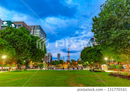 Evening view of Odori Park, Sapporo, Hokkaido Evening view of Odori Park, Sapporo, Hokkaido 131770581