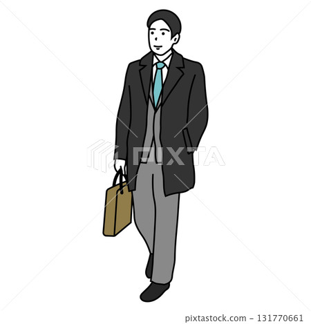 冬季通勤:穿著外套的男人行走的插圖 冬季通勤:穿著外套的男人行走的插圖 131770661