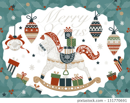 斯堪的納維亞風格的搖馬和裝飾品聖誕設計材料 131770691