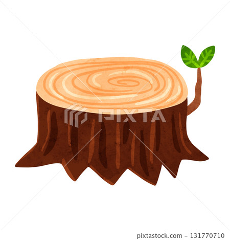 樹樁上長出小樹枝 — — 水彩手繪插圖 131770710