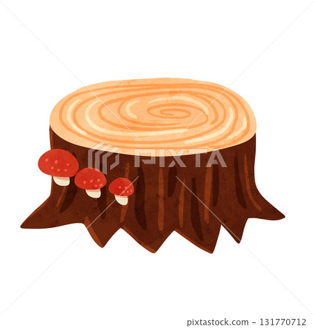 樹樁上長著蘑菇 — — 水彩手繪插圖 131770712