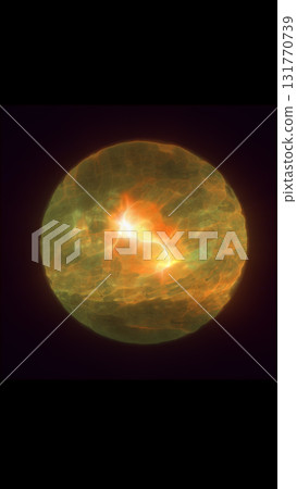 Abstract glowing golden energy sphere with radiant lightning core on dark background Abstract glowing golden energy sphere with radiant lightning core on dark background 131770739