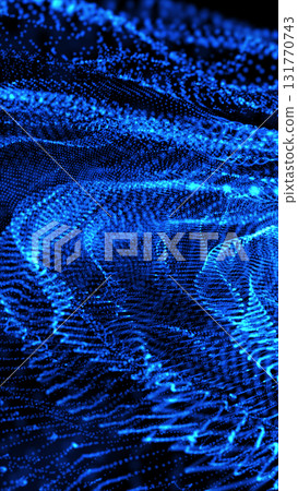 Flowing waves of glowing blue particles forming a digital abstract landscape Flowing waves of glowing blue particles forming a digital abstract landscape 131770743
