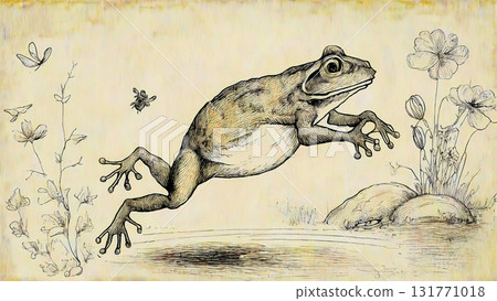 鋼筆畫一隻跳躍的青蛙 131771018
