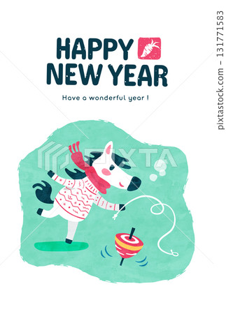 新年賀卡（馬年）馬玩頂部冬季可愛模板 131771583
