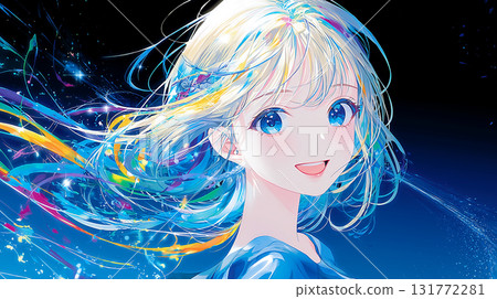 動漫風格：彩色墨水爆裂和微笑的女孩 131772281