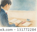 Over-the-shoulder scene of studying for exams (high school girl/notebook and timer) 131772284