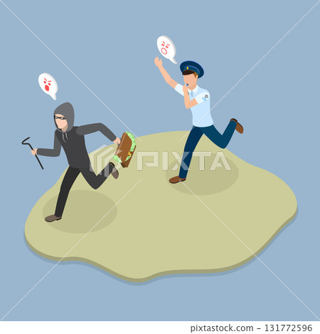 3D Isometric Flat Vector Illustration of Thief Catching, Officer Pursuing Thief 3D Isometric Flat Vector Illustration of Thief Catching, Officer Pursuing Thief 131772596