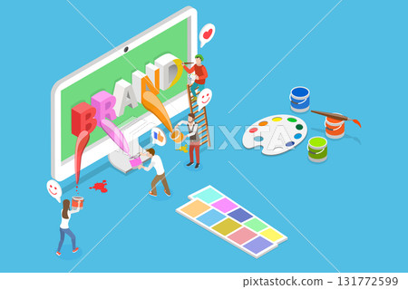 3D Isometric Flat Vector Illustration of Rebranding, Creating A Brand Name For A Product, Company, Or Service Through Strategic Planning And Creativity. 131772599