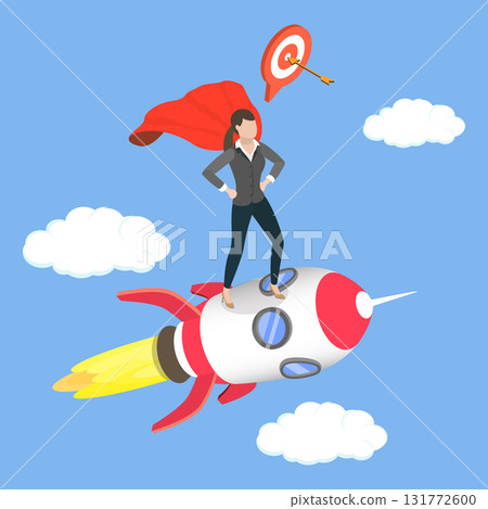 3D Isometric Flat Vector Illustration of Brave Superhero Woman, Business Startup 131772600