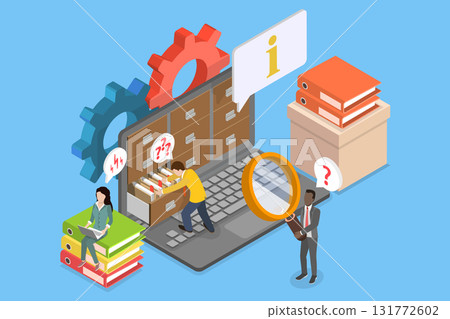 3D Isometric Flat Vector Illustration of Training Guide, Individuals Seeking Knowledge And Answers For Their Inquiries 131772602