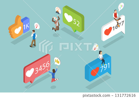 3D Isometric Flat Vector Illustration of Like Bubbles, Concept For Social Media Platforms 3D Isometric Flat Vector Illustration of Like Bubbles, Concept For Social Media Platforms 131772616