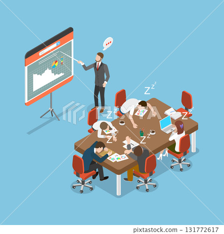 3D Isometric Flat Vector Illustration of Bored Meeting, Lackluster Businesspeople During Meetings Or Presentations 131772617