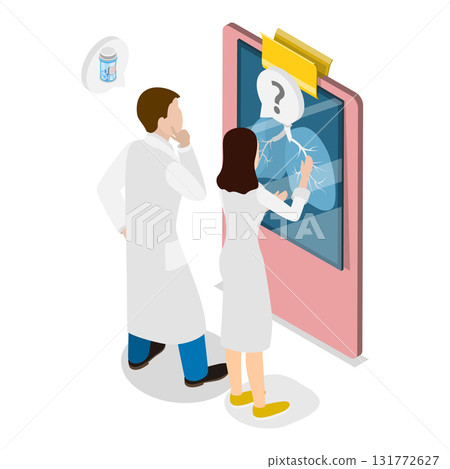 3D Isometric Flat Vector Illustration of Pneumonia Disease, Tuberculosis, Lungs Healthcare. Item 2 131772627