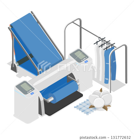 3D Isometric Flat Vector Illustration of Textile Manufacturing, Machinery and Equipment. Item 3 3D Isometric Flat Vector Illustration of Textile Manufacturing, Machinery and Equipment. Item 3 131772632