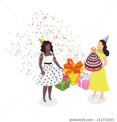 3D Isometric Flat Vector Illustration of Office Team Events, People Having Fun. Item 3 131772635