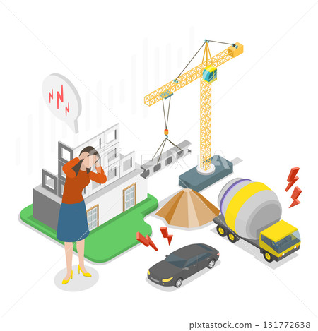 3D Isometric Flat Vector Illustration of Ecological Problem, Contaminated Atmosphere. Item 3 131772638