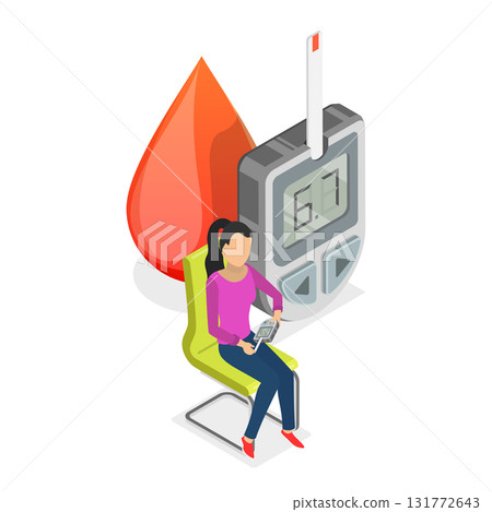 3D Isometric Flat Vector Illustration of Glucose Monitoring, Diabetes Mellitus. Item 3 131772643