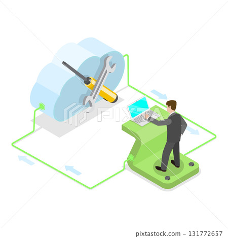3D Isometric Flat Vector Illustration of Cloud Services Labeled Educational List, SAAS, PAAS and IAAS. Item 3 131772657