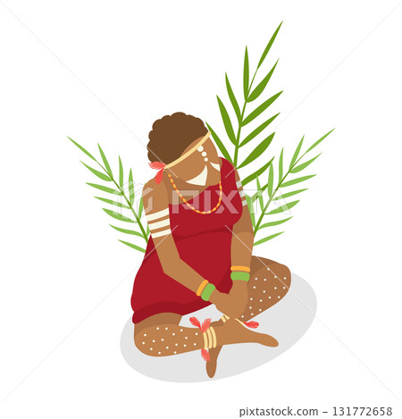 3D Isometric Flat Vector Set of Native Tribal People, Aboriginal Men. Item 1 131772658