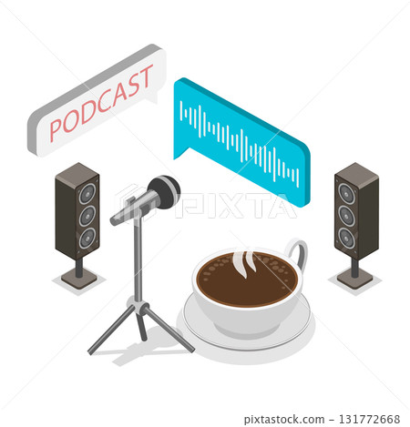 3D Isometric Flat Vector Illustration of Podcast Scenes Set, Broadcasting, Online radio and Audio Streaming. Item 1 131772668
