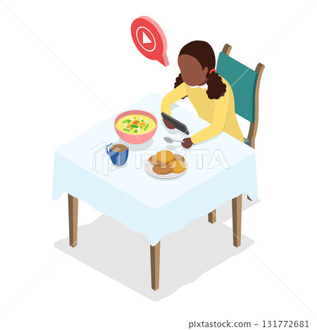 3D Isometric Flat Vector Illustration of Children Gadget Addiction, Kids Online Entertainment. Item 3 131772681