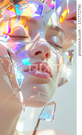 Mysteriously radiant portrait of a woman with radiant skin: Transparency and prism 131772790