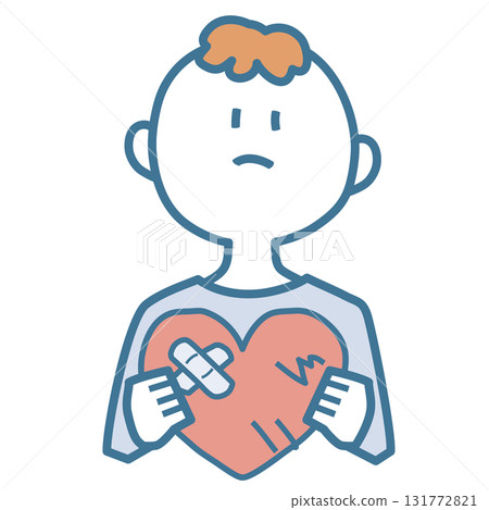 Illustration of a child holding a broken heart 131772821