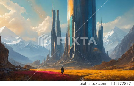 早晨太陽照亮的摩天大樓 131772837