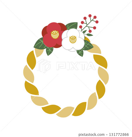 Illustration of camellia and nandina shimenawa (gold) 131772866