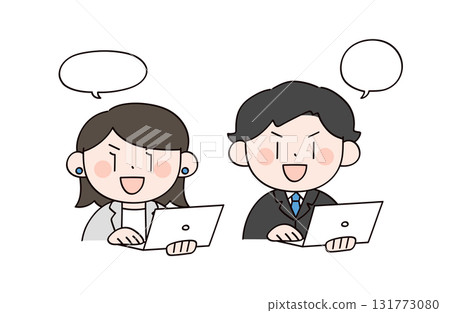 兩名身著工作服的男子和女子的插圖 131773080