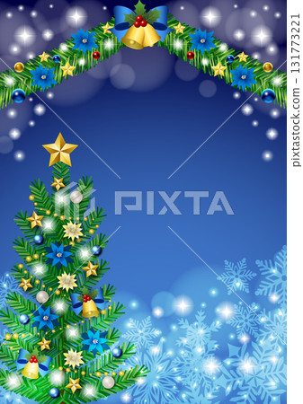 Christmas background, tree and mall, blue, cute, illustration, vertical 131773221