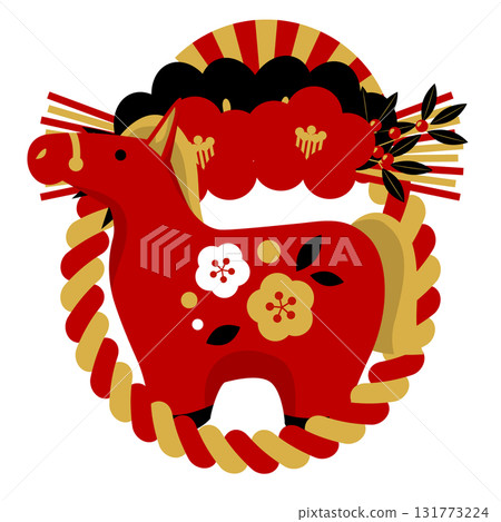 馬年新年賀卡圖示02,紅黑色,紅馬,雙山茶花裝飾,可愛,插圖 馬年新年賀卡圖示02,紅黑色,紅馬,雙山茶花裝飾,可愛,插圖 131773224