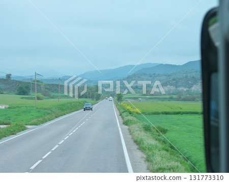 View from the bus heading from Barcelona to Andorra, mountain road, sunny day in May View from the bus heading from Barcelona to Andorra, mountain road, sunny day in May 131773310