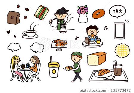 麵包店和人物插圖集 麵包店和人物插圖集 131773472