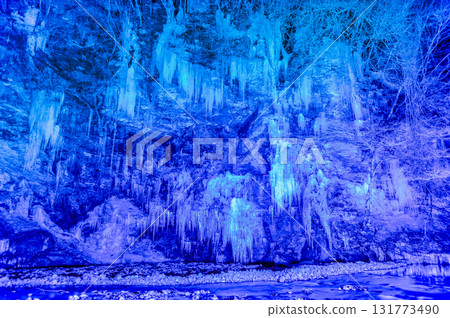Icicles of Misotsuchi in Chichibu, Saitama, illuminated 131773490