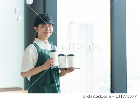 Woman working at a cafe, cafe clerk, part-time job, portrait 131773577