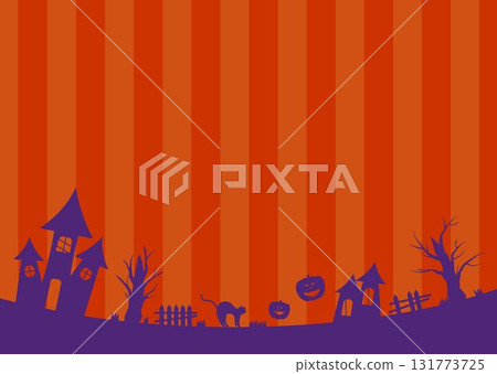 Stylish and cute Halloween autumn frame background illustration in orange and purple, horizontal, copy space, vector 131773725
