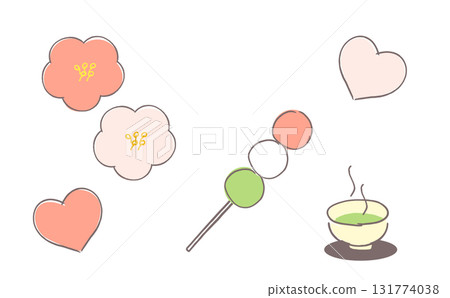 Cute hand drawn plum blossom and dumpling illustration 131774038