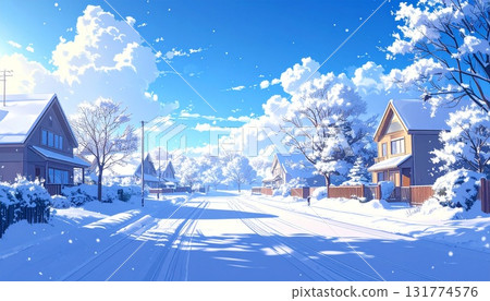 藍天與冬季住宅區景觀 - AI 產生的素材 131774576