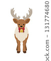 Cute vector illustration of a reindeer facing forward (Christmas ribbon bell) 131774680