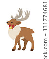 Cute vector illustration of a walking reindeer (Christmas ribbon bell) 131774681