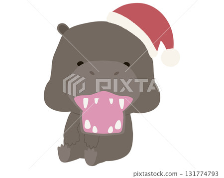 戴著聖誕帽的微笑河馬 131774793