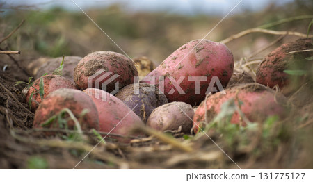 Freshly harvested potatoes on an organic farm, ready for the market. Freshly harvested potatoes on an organic farm, ready for the market. 131775127