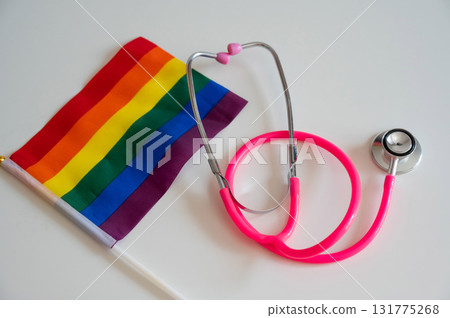 Stethoscope on a rainbow flag. Stethoscope on a rainbow flag. 131775268