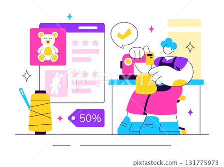 Online Marketplace For Handmade Goods Illustration Featuring a Platform That Allows Craftsmen to Sell Unique Handmade Products to Consumers Online Marketplace For Handmade Goods Illustration Featuring a Platform That Allows Craftsmen to Sell Unique Handmade Products to Consumers 131775973