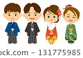 一名男子身穿羽織和袴，一名女子身穿振袖的插圖 131775985